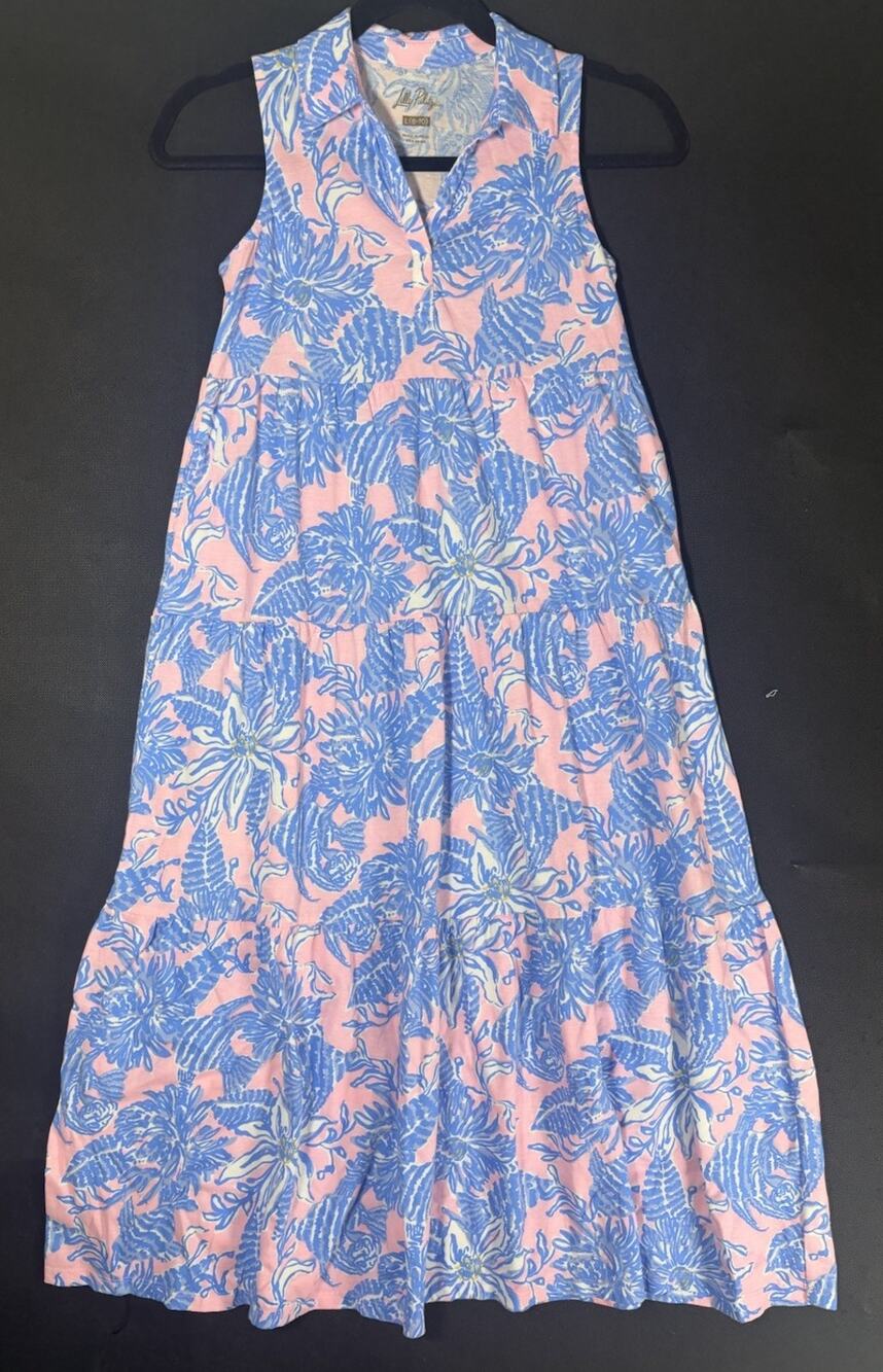 Lilly Pulitzer NWT Riegan Tiered Knit Maxi Dress Conch Shell Pink Up Scale